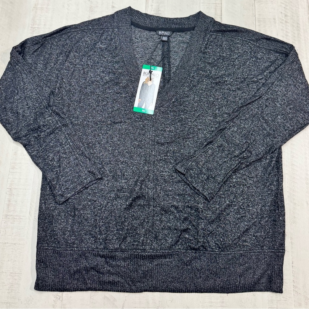 Buffalo David Bitton Sweater Soft Cozy V-Neck Casual Pull On black